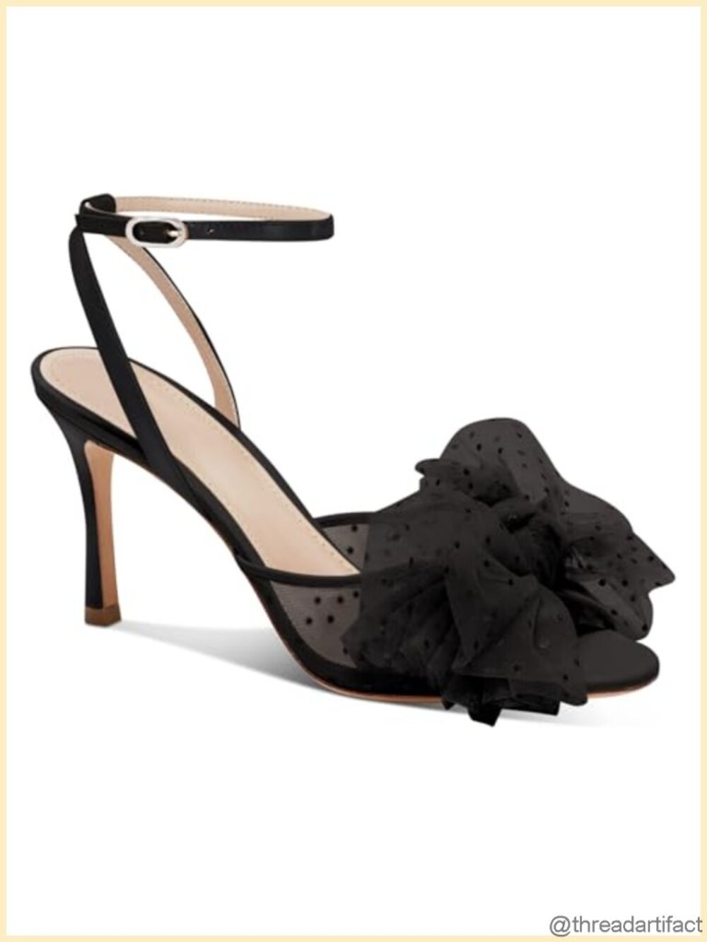 Coutgo Womens Bow Tie Slingback Heeled Sandals Peep Toe Mesh Stiletto Heels